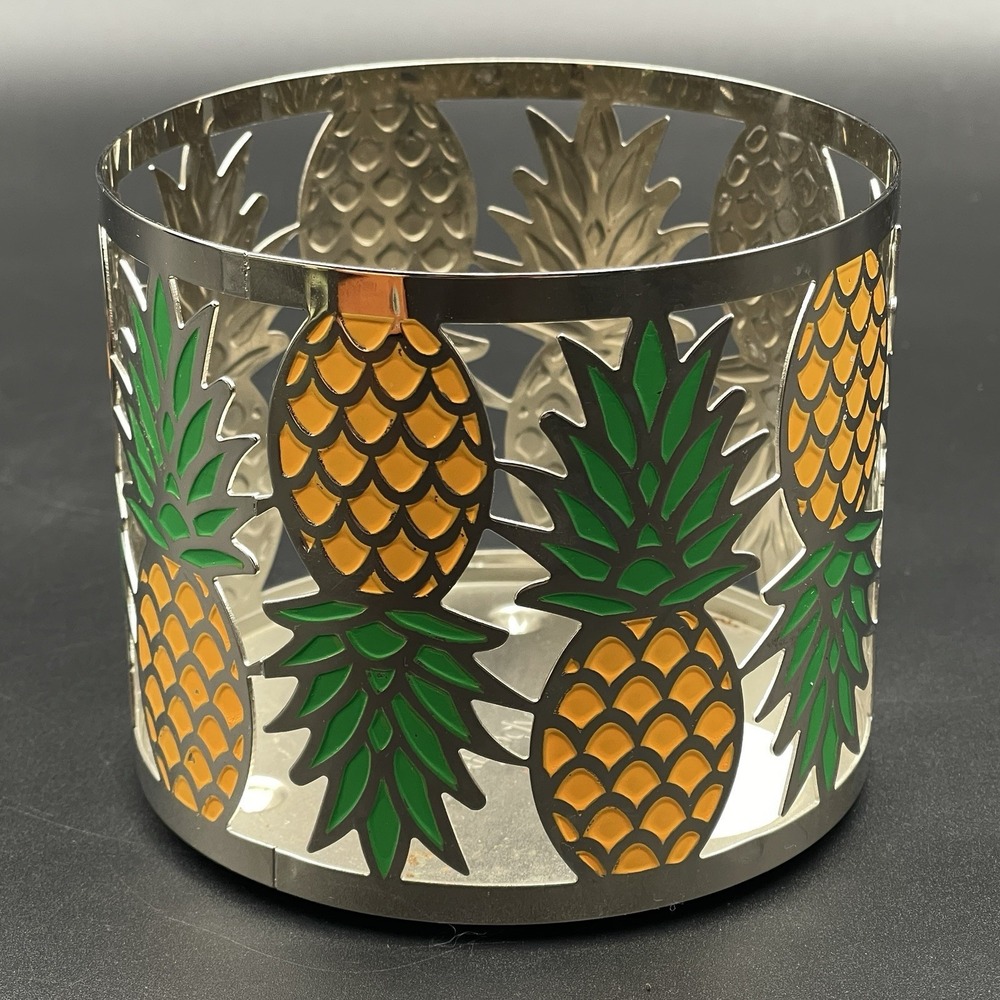 Bath & Body Works Pineapple 3 Wick Candle Holder Sleeve Metal Tropical Decor
